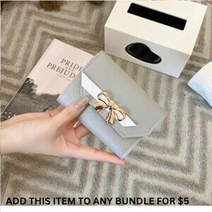 $5 ADD ON ITEM- Small Grey Faux Leather Wallet with Bow Compact Card Holder